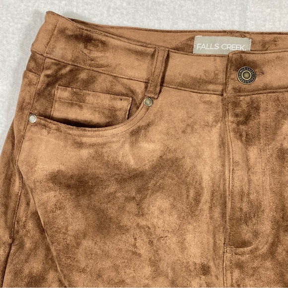 Falls Creek Faux Suede Midi Skirt Women's 8 Brown Front Slit Pockets Elegant NWT - Picture 5 of 14
